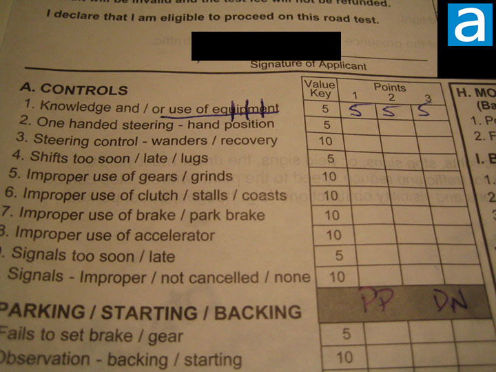 class c texas driving test score sheet