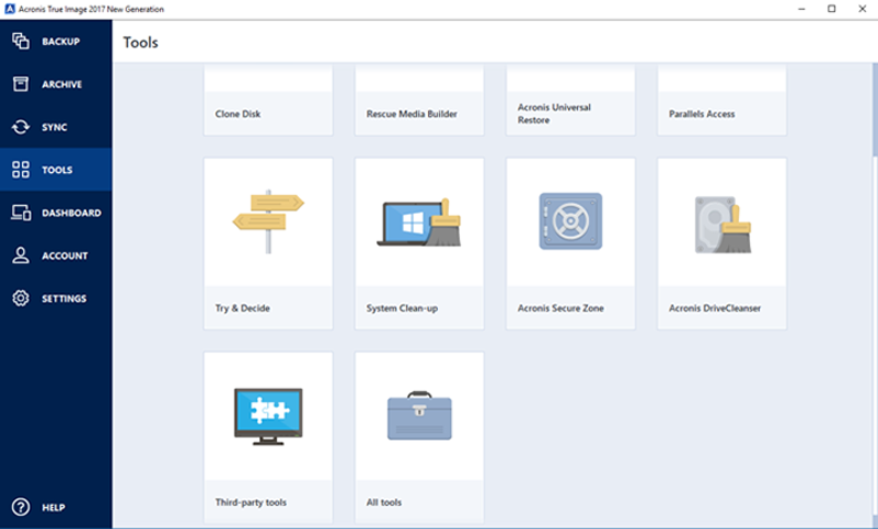 acronis true image 2017 tools